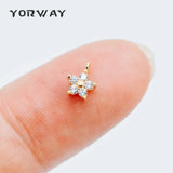 10pcs CZ Paved Flower Charm Pendants 6.5mm, Tarnish Resistant