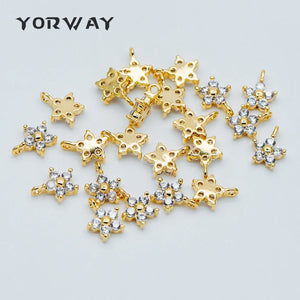 10pcs CZ Paved Flower Charm Pendants 6.5mm, Tarnish Resistant