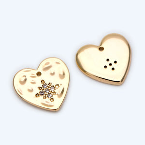 10pcs CZ Paved Hammered Heart Charm Pendant For Jewelry Making
