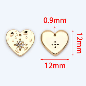 10pcs CZ Paved Hammered Heart Charm Pendant For Jewelry Making