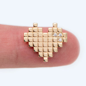 10pcs CZ Paved Heart Charms 14x16mm, Plated Brass Heart Pendants