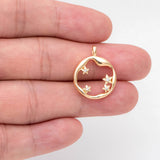 10pcs CZ Paved Star and Circle Pendants, Rhinestone Hoop Charms