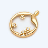 10pcs CZ Paved Star and Circle Pendants, Rhinestone Hoop Charms
