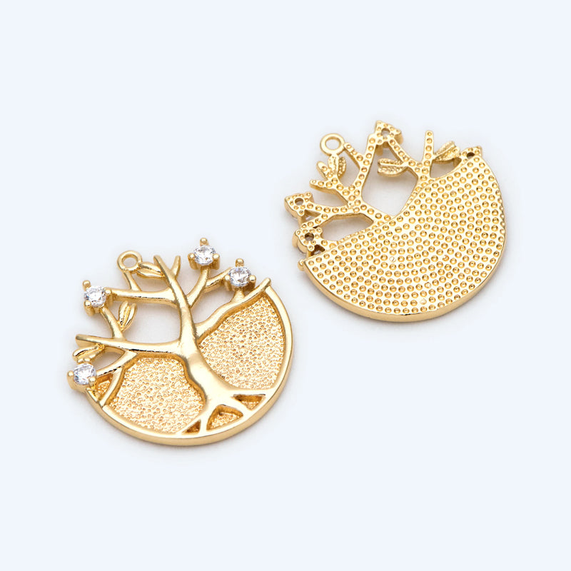 Life Tree Charm with CZ Pave, Earring Findings, DIY Jewelry Making, Supplies