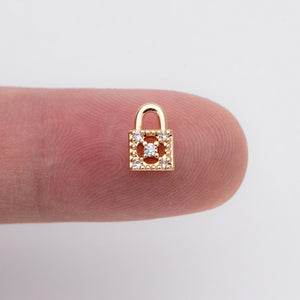 10pcs CZ Paved Lock Charms Mini LOCK Pendants 5x9mm Real Brass