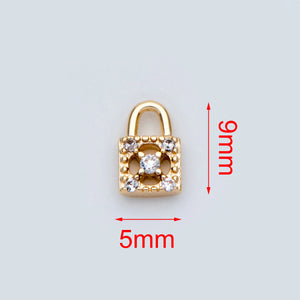 10pcs CZ Paved Lock Charms Mini LOCK Pendants 5x9mm Real Brass