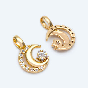 10pcs CZ Paved Moon And Star Charms 17x11mm