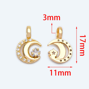 10pcs CZ Paved Moon And Star Charms 17x11mm