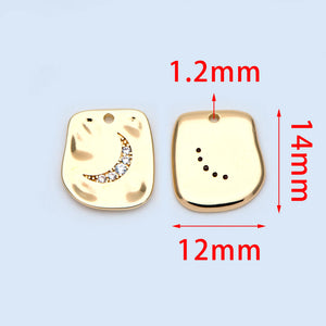 10pcs CZ Paved Moon Charms 14x12mm Brass Disc Pendants