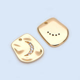 10pcs CZ Paved Moon Charms 14x12mm Brass Disc Pendants