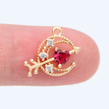 10pcs CZ Paved Moon Red Heart Charm, Moon Pendants