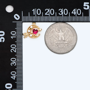10pcs CZ Paved Moon Red Heart Charm, Moon Pendants