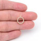 10pcs CZ Paved Ring Charm 11x13mm, 18K Plated Brass, Rhinestone Circle Charm