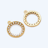 10pcs CZ Paved Ring Charm 11x13mm, 18K Plated Brass, Rhinestone Circle Charm