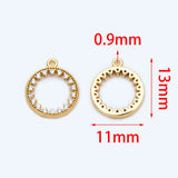 10pcs CZ Paved Ring Charm 11x13mm, 18K Plated Brass, Rhinestone Circle Charm