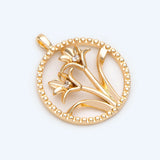 10pcs CZ Paved Flower Charms, 18K Plated, Disk Pendants