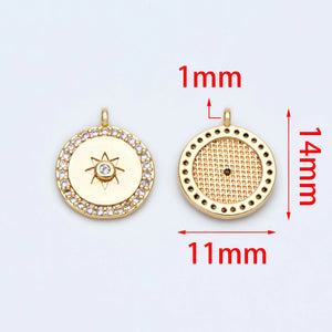 10pcs CZ Paved Round Sun Charms 14x11mm, 18K plated Brass