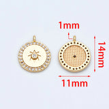 10pcs CZ Paved Round Sun Charms 14x11mm, 18K plated Brass