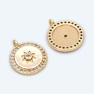 10pcs CZ Paved Round Sun Charms 14x11mm, 18K plated Brass