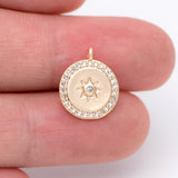 10pcs CZ Paved Round Sun Charms 14x11mm, 18K plated Brass