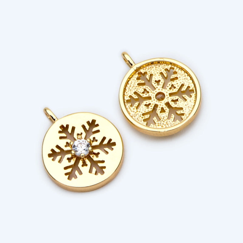 10pcs CZ Paved Snowflake Charms, Brass Findings, Snowflake Necklace