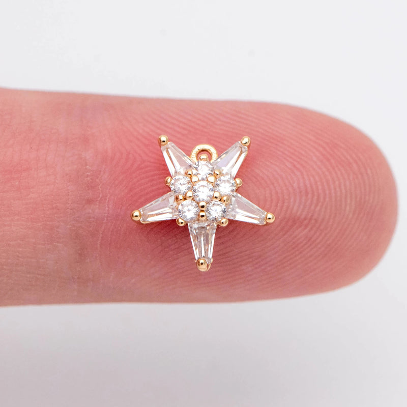 10pcs CZ Paved Star Charm Pendant 10mm, Earring Findings, Jewelry Making
