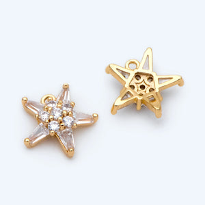 10pcs CZ Paved Star Charm Pendant 10mm, Earring Findings, Jewelry Making