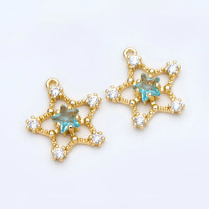 10pcs CZ Paved Star Charms 16x14mm, Plated Brass, Rhinestone Pendants