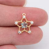 10pcs CZ Paved Star Charms 16x14mm, Plated Brass, Rhinestone Pendants