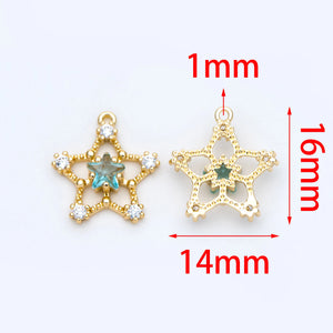 10pcs CZ Paved Star Charms 16x14mm, Plated Brass, Rhinestone Pendants