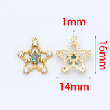 10pcs CZ Paved Star Charms 16x14mm, Plated Brass, Rhinestone Pendants