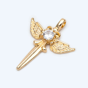 10pcs CZ Paved Wing Sword Pendant for Jewelry Making