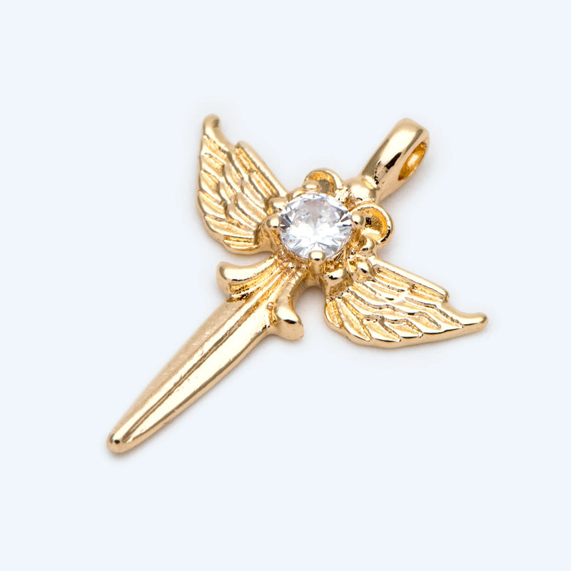 10pcs CZ Paved Wing Sword Pendant for Jewelry Making