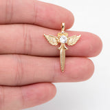 10pcs CZ Paved Wing Sword Pendant for Jewelry Making