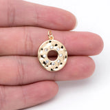 10pcs CZ Paved Hammered Circle Charm, 18K Plated Brass