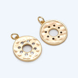 10pcs CZ Paved Hammered Circle Charm, 18K Plated Brass
