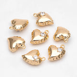 10pcs CZ Paved Heart Charms 14x10mm Plated Brass Pendants DIY Jewelry Making