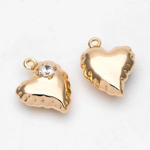 10pcs CZ Paved Heart Charms 14x10mm Plated Brass Pendants DIY Jewelry Making