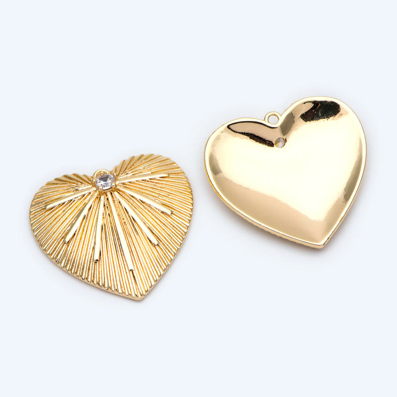 10pcs CZ Paved Heart Pendants, 18K Plated Brass, Heart Charms