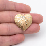 10pcs CZ Paved Heart Pendants, 18K Plated Brass, Heart Charms