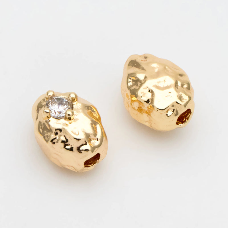 10pcs CZ Paved Spacer Beads, Plated Brass, DIY Jewelry Making Supplies (GB-3499)