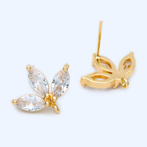 CZ Paved Leaf Ear Post 17x14mm, Crawler Earrings, Dainty Studs