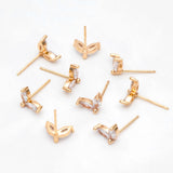 10pcs CZ Paved Leaf Ear Posts, Jewelry Supplies