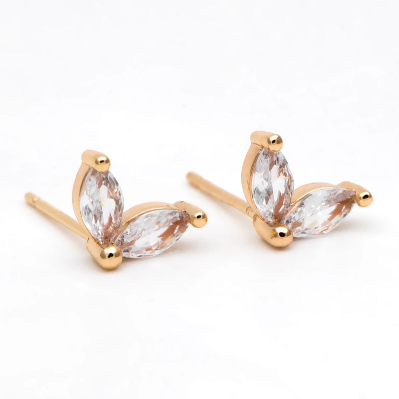 10pcs CZ Paved Leaf Ear Posts, Jewelry Supplies