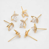 10pcs CZ Paved Leaf Earring, Flower Earring, Brass Plated