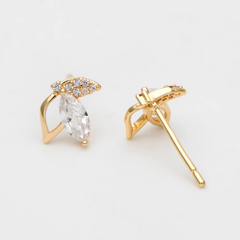 10pcs CZ Paved Leaf Earring, Flower Earring, Brass Plated