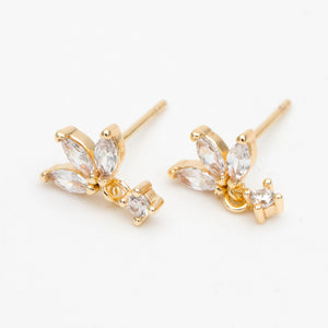 10pcs CZ Paved Leaf Earring Posts, Flower Earring, Plated Brass