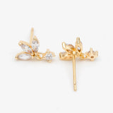10pcs CZ Paved Leaf Earring Posts, Flower Earring, Plated Brass