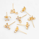 10pcs CZ Paved Leaf Earring Posts, Flower Earring, Plated Brass