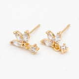 10pcs CZ Paved Leaf Earring Posts, Flower Earring, Plated Brass